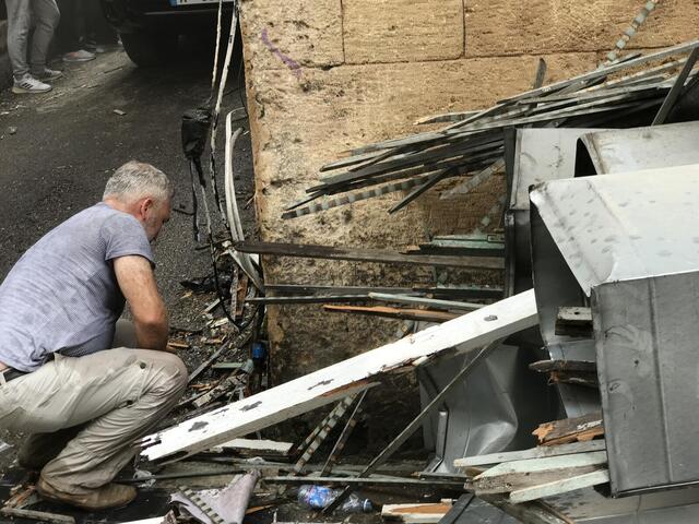 man by destruction after Lebanon explosion