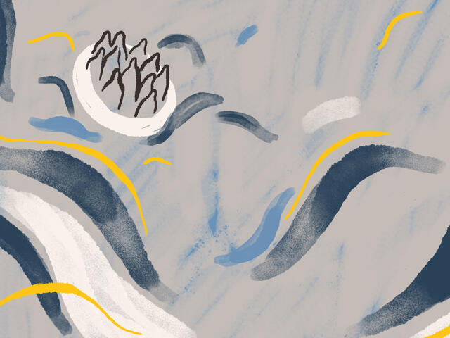 Illustration by Jocie Juritz about mental health crisis on the Greek islands