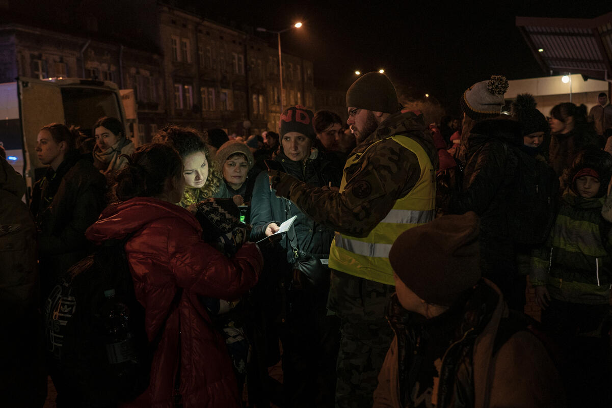Ukrainian refugees gather at Przemysl railway station
