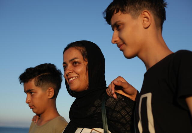 Wahida and her sons in Lesvos.