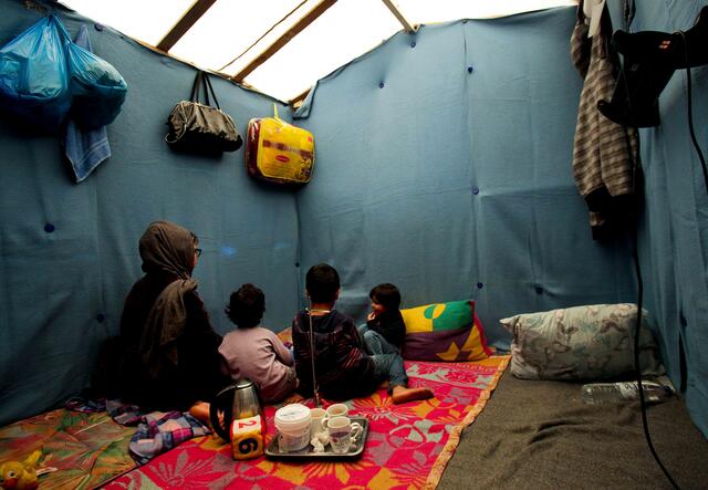 A refugee family in Moria camp in Lesvos.