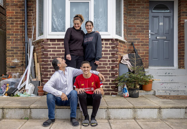Syrian refugee Chadia Bchir with her husband Mazen and children, Zane and Nour at their house in Brighton, UK