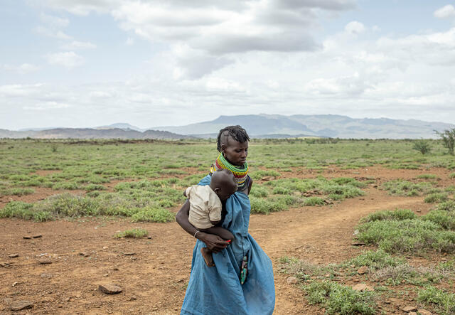Lokyioto Ekal, 30 walks near her home in RukRuk village in Turkana, Kenya