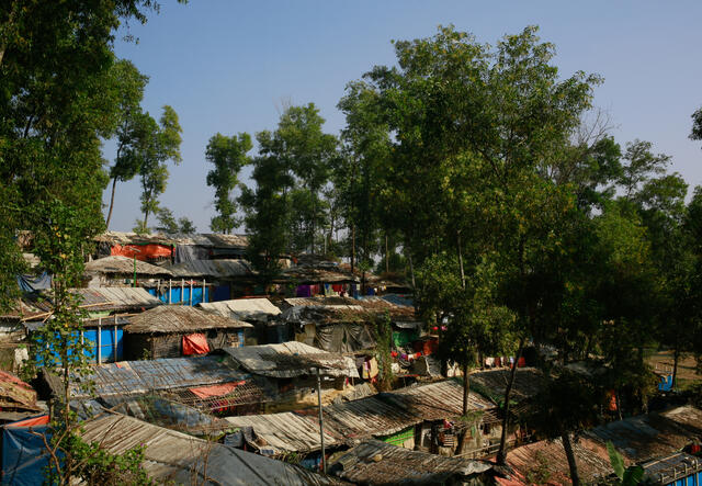 Wide shot of camp in Cox's Bazaar, showing the houses present in the camp and the overcrowding