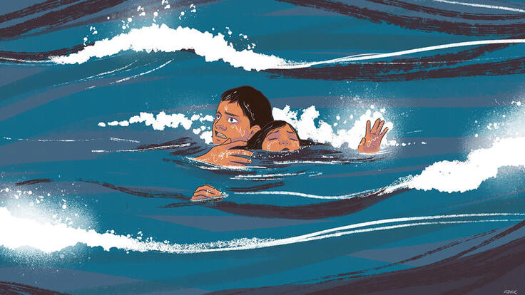 Illustration of a teenagers journey to safety in Greece